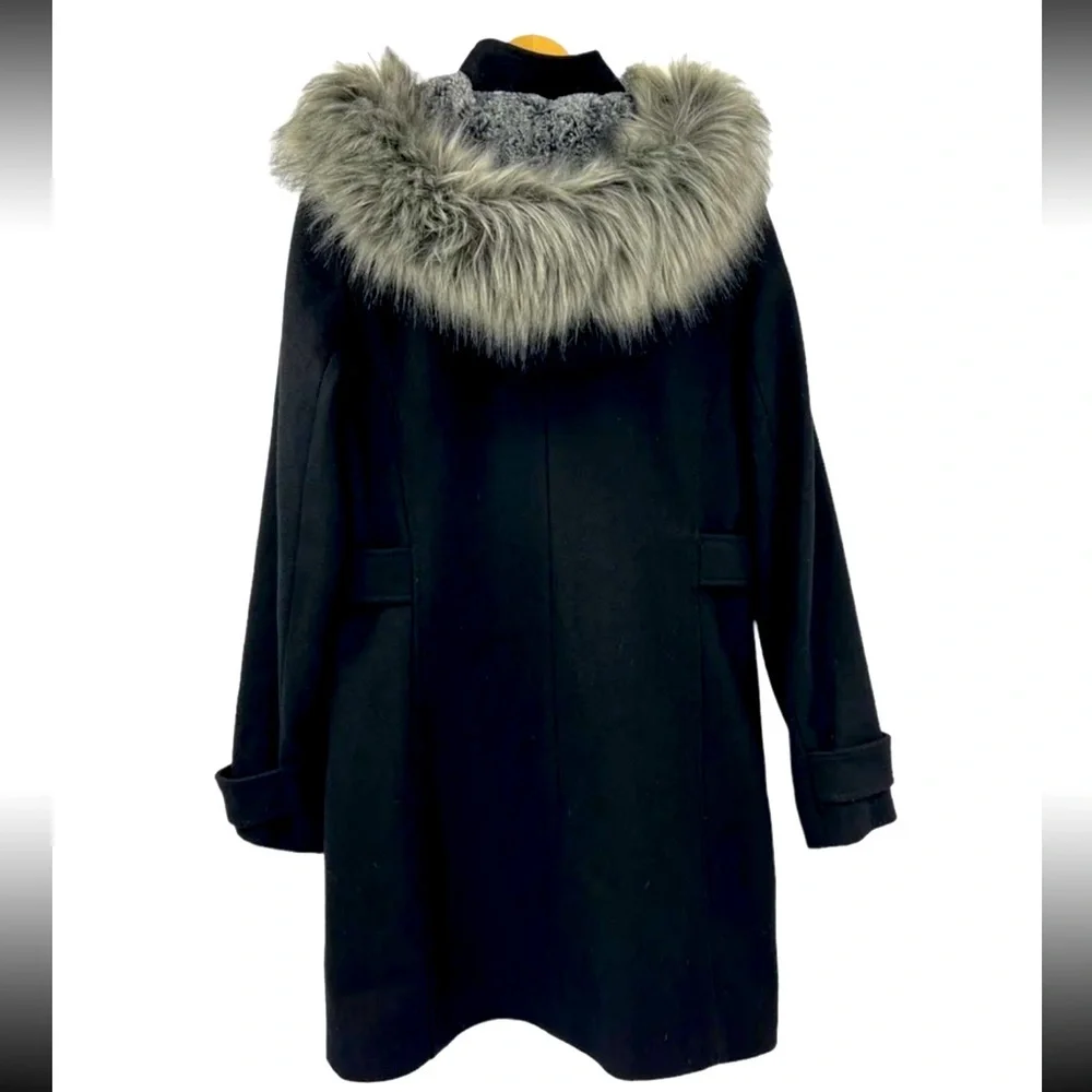 NAUTICA Black WITH GRAY FUR WOOL PARKA TOGGLE TUSK BUTTON PENNY LANE COAT M - Picture 6 of 10